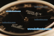 Rolex Cellini Swiss Quartz Steel Case with Black Dial and Black Leather Strap-Roman Markers