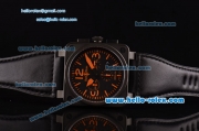 Bell&Ross BR03-94 Swiss Quartz PVD Case with Black Leather Strap and Orange Markers