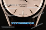 Tag Heuer Carrera Calibre 5 wiss ETA 2824 Automatic Steel Case with White Dial Stick Markers and Brown Leather Strap