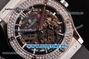 Hublot Classic Fusion Asia 6497 Manual Winding Steel Case with Skeleton Dial Diamonds Bezel and Stick Markers