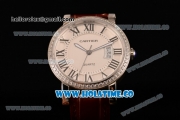 Cartier Rotonde De Miyota Quartz Steel Case with White Dial Diamonds Bezel and Black Roman Numeral Markers