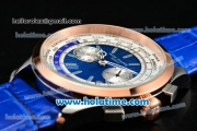 Patek Philippe Complicated World Time Chrono Miyota Quartz Steel Case with White/Blue Dial and Rose Gold Bezel