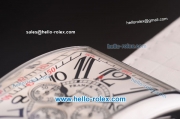 Franck Muller Long Island Chronograph Miyota Quartz Movement Steel Case with White Dial and White Leather Strap