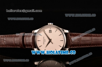 Patek Philippe Calatrava Miyota 9015 Automatic Steel Case with White Dial and Brown Leather Strap - Silver Stick Markers