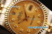 Rolex Datejust Automatic Movement ETA Coating Case with Gold Bezel and Diamond Markers-Two Tone Strap