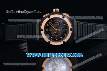 Hublot King Power Unico Black Magic Chrono Swiss Valjoux 7750 Automatic PVD Case with Black Dial Rose Gold Bezel and Black Rubber Strap