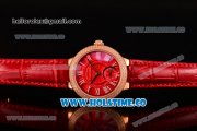 Cartier Ballon Bleu De Small Swiss Quartz Rose Gold Case with Diamonds Bezel Red Dial and Red Leather Strap - White Markers