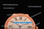 Cartier Ballon Bleu De Small Swiss Quartz Rose Gold Case with Diamonds Bezel White Dial and Black Leather Strap - Black Markers