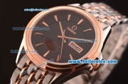 Omega De Ville Prestige Automatic Full Steel with Rose Gold Bezel and Black Dial-Two Tone Strap