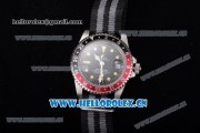 Rolex GMT-Master Asia 2813 Automatic Steel Case with Black Dial Black/Grey Nylon Strap and Yellow Markers