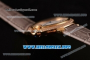 Cartier Ballon Bleu De Medium Asia 4813 Automatic Yellow Gold Case with Sliver Dial Diamonds Bezel and Grey Leather strap