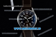 IWC Pilot's Watch Mark XVIII Miyota 9015 Automatic Steel Case Black Dial With Arabic Numeral Markers Brown Leather Strap