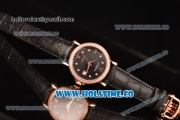 Patek Philippe Calatrava Swiss ETA 2824 Automatic Rose Gold Case with Roman Numeral/Diamonds Markers Diamonds Bezel and Black Dial
