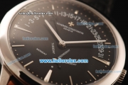Vacheron Constantin Automatic Movement White Case with Black Dial and Leather Strap