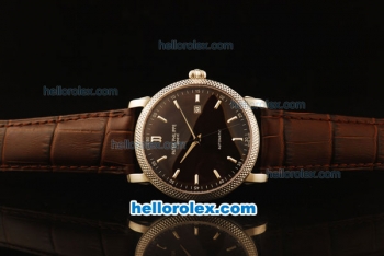 Patek Philippe Calatrava Swiss ETA 2824 Automatic Steel Case with Black Dial and Brown Leather Strap