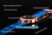 Cartier Rotonde De Asia Manual Winding Rose Gold Case with Diamonds Bezel Blue Dial and White Roman Numeral Markers