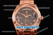 Rolex Day-Date Clone Rolex 3156 Automatic Rose Gold Case with Black Dial and Roman Numeral Markers (BP)