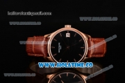 Patek Philippe Calatrava Swiss ETA 2824 Automatic Rose Gold Case with Brown Leather Strap Black Dial and Stick Markers