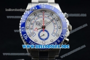 Rolex Yacht-Master II Chrono Swiss Valjoux 7750 Automatic Steel Case with White Dial Blue Bezel and Stainless Steel Bracelet - (BP)