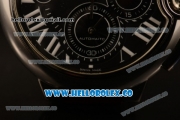 Cartier Ballon Bleu De Chrono Swiss Valjoux 7750 Automatic Steel Case with Black Dial Roman Numeral Markers and Genuine Leather Strap