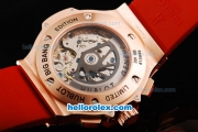 Hublot Big Bang Swiss Valjoux 7750 Chronograph Movement Rose Gold Case with White Dial-Red Diamond Bezel and Red Rubber Strap