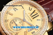 Cartier Calibre De Swiss ETA 2824 Automatic Yellow Gold Case with Diamonds Bezel and Black Roman Numeral Markers