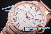 Cartier Ballon Bleu Automatic Full Rose Gold with Diamond Bezel and White Dial