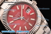 Rolex Datejust II Asia 2813 Automatic Steel Case with Red Dial and Stick Markers - ETA Coating Super LumiNova