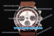 Rolex Daytona Vintage Edition Miyota Quartz Steel Case with White Dial Silver and Brown Nylon Strap (GF)