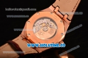 Audemars Piguet Royal Oak 41MM Clone AP Calibre 3120 Automatic Rose Gold Case with White Dial Brown Leather Strap - Stick Markers (EF)