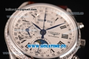 Longines Master Moonphase Chrono Swiss Valjoux 7751 Automatic Steel Case with White Dial and Diamonds Bezel - 1:1 Original