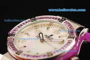 Hublot Big Bang Swiss Quartz Movement Steel Case with Purple Diamond Bezel and Purple Rubber Strap