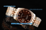 Rolex Datejust Oyster Perpetual Automatic Movement Steel Case with Brown Dial and Rose Gold Bezel-Two Tone Strap