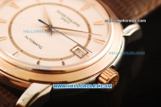 Patek Philippe Calatrava Swiss ETA 2836 Automatic Rose Gold Case with White Dial and Black Leather Strap