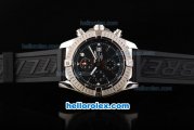 Breitling Avenger Swiss Valjoux 7750 Automatic Movement Steel Case with Black Dial-Silver Markers and Black Rubber Strap