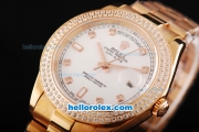 Rolex Day Date II Automatic Movement Full Rose Gold with Double Row Diamond Bezel-Diamond Markers and White Dial