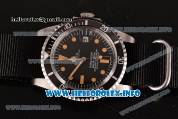 Rolex Submariner Vintage Swiss ETA 2836 Automatic Steel Case with Black Dial Dot Markers and Black Nylon Strap