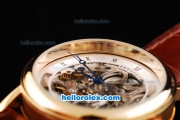 Breguet Skeleton Automatic Movement Rose Gold Case with White Dial and Black Rome Numeral Marker-Brown Leather Strap
