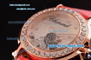 Chopard Happy Sport - Mickey Swiss Quartz Rose Gold Case Diamond Bezel with Red Leather Strap and White MOP Dial