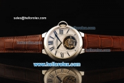 Cartier ballon bleu de Cartier Swiss Tourbillon Manual Winding Movement Steel Case with White Dial and Brown Leather Strap