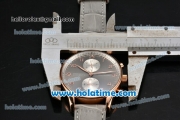 IWC Portuguese Chrono Swiss Valjoux 7750 Automatic Rose Gold Case with Grey Dial and Grey Leather Strap