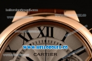 Cartier Ballon Bleu De Chrono Swiss Valjoux 7750 Automatic Rose Gold Case with White Dial Roman Numeral Markers and Genuine Leather Strap