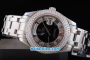 Rolex Day-Date Oyster Perpetual Automatic Full Diamond Bezel with Black and Diamond Dial,Roman Marking-Big Calendar