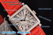 Franck Muller Master Square Swiss Quartz Steel Case with Diamond bezel and Red Leather Strap