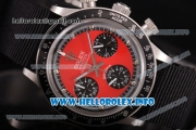 Rolex Daytona Vintage Edition Miyota Quartz Steel Case with Red Dial SilverMarkers and Black Nylon Strap (GF)