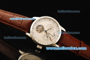 Jaeger-LeCoultre Duometre Tourbillon Automatic Movement Steel Case with White Dial and Brown Leather Strap