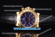 Rolex Cosmograph Daytona Clone Rolex 4130 Automatic Yellow Gold Case with Blue Dial Arabic Numeral Markers and Black Leather Strap (EF)