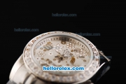 Rolex Datejust Oyster Perpetual Automatic Movement Full Steel with Flower Pattern Silver Dial and Diamond Bezel-Lady Size