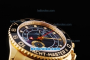 Rolex Yachtmaster II Oyster Perpetual chronometer Swiss ETA 2813 Automatic Black MOP Dial and Black Bezel-Full Gold Case and Strap-Diamond Marking
