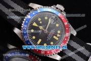 Rolex GMT-Master Asia 2813 Automatic Steel Case with Black Dial Black/Grey Nylon Strap and Red/Blue Bezel